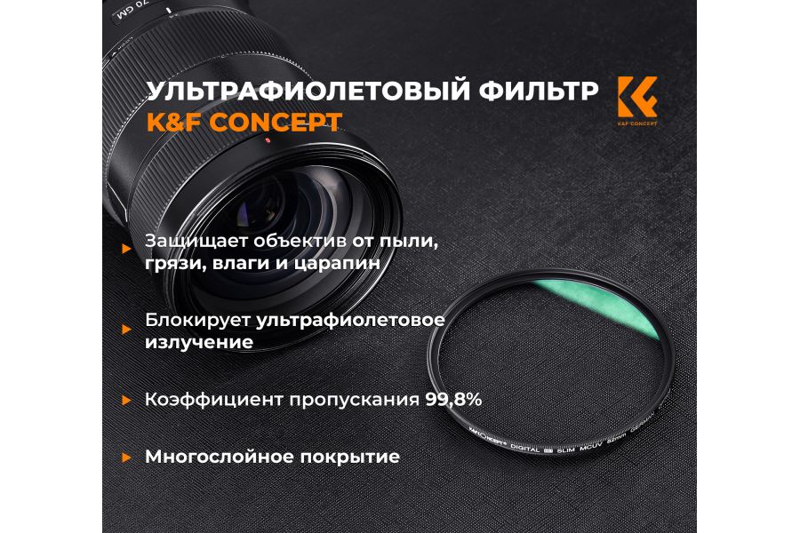 Светофильтр K&F Concept 49mm MC-UV Slim Green Multi-coated