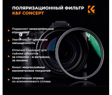Светофильтр K&F Concept MC14 CPL Slim Green-Coated 58mm