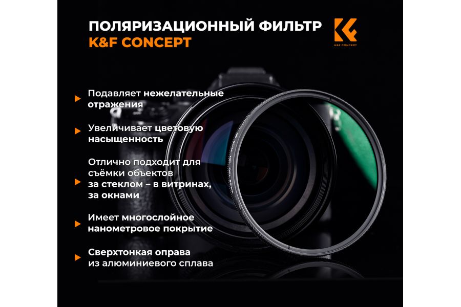 Светофильтр K&F Concept MC14 CPL Slim Green-Coated 58mm