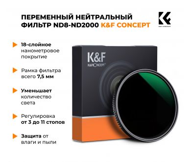 Нейтральный фильтр K&F Concept ND8-ND2000 72mm