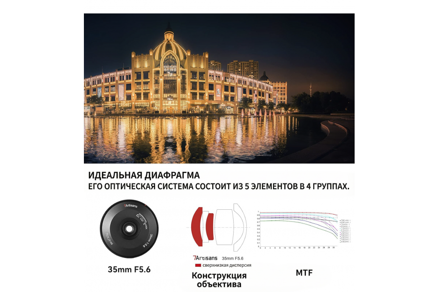 Объектив 7Artisans 35mm f/5.6 для Leica-M, металлический, черный