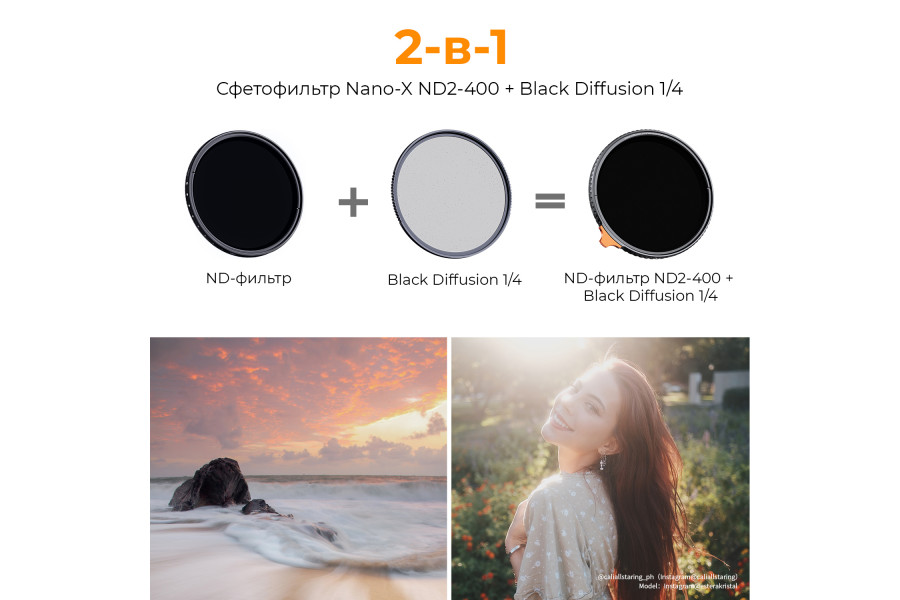 Светофильтр K&F Concept Nano-X Black Mist 1/4 + ND2-ND400 62mm