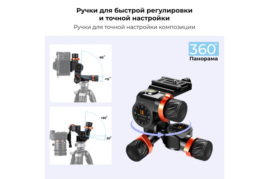 Штативная голова K&F Concept GD-3W Gear KF31.047