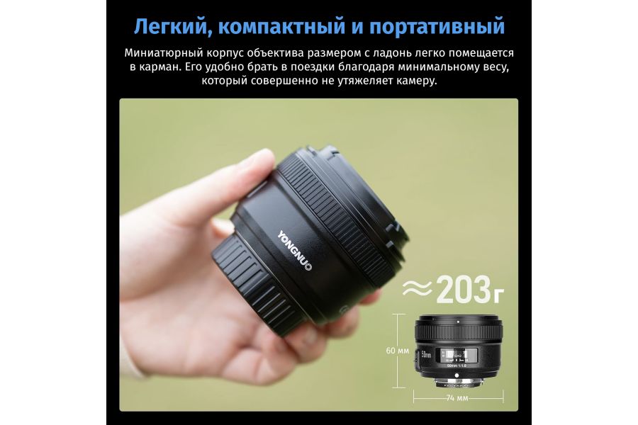 Объектив YongNuo AF 50mm f/1.8 Nikon F Новый полнокадровый автофокусный