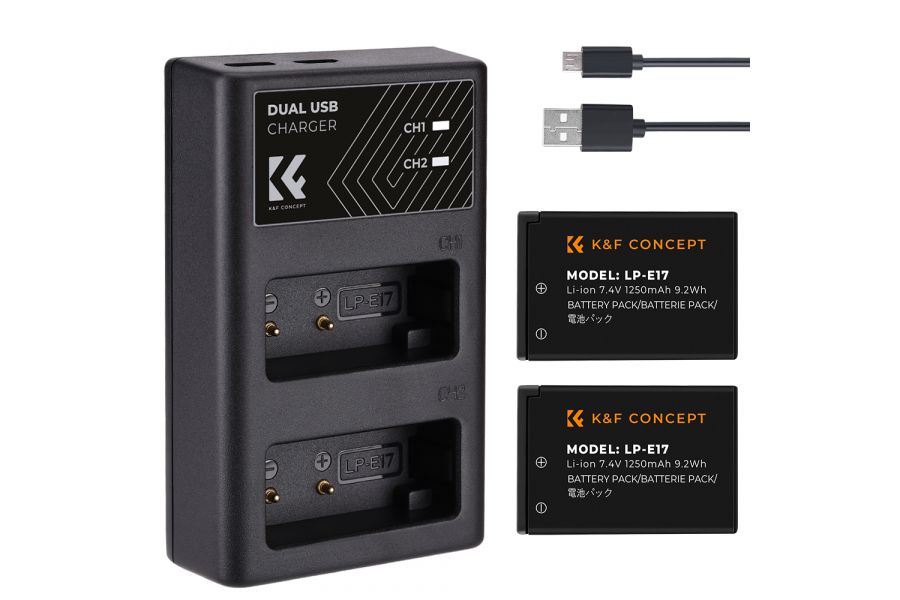 Зарядка и два аккумулятора LP-E17 K&F Concept