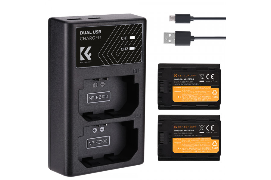 Зарядное устройство и два аккумулятора NP-FZ100 K&F Concept KF28.0016