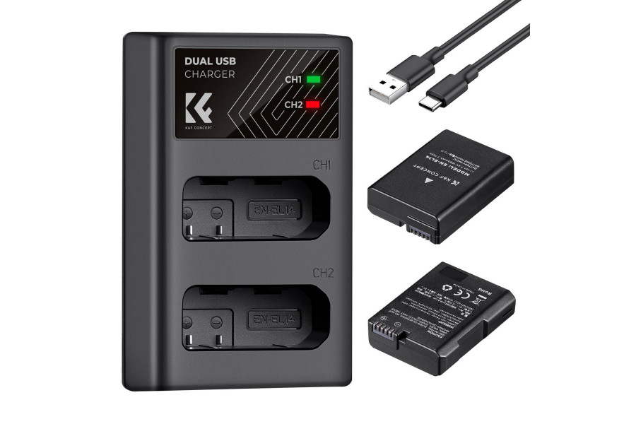 Зарядка и два аккумулятора EN-EL14 K&F Concept