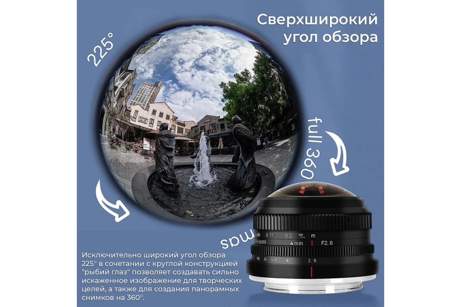 Объектив 7Artisans 4mm F2.8 Sony E Рыбий глаз