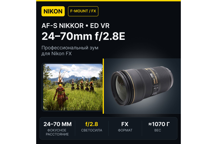 Зум-объектив Nikon 24-70mm f/2.8E ED VR AF-S Nikkor в упаковке