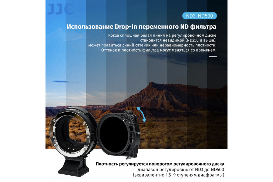 Переходник JJC EF-EOS R с CPL и ND3-500 Drop-In фильтрами, черный