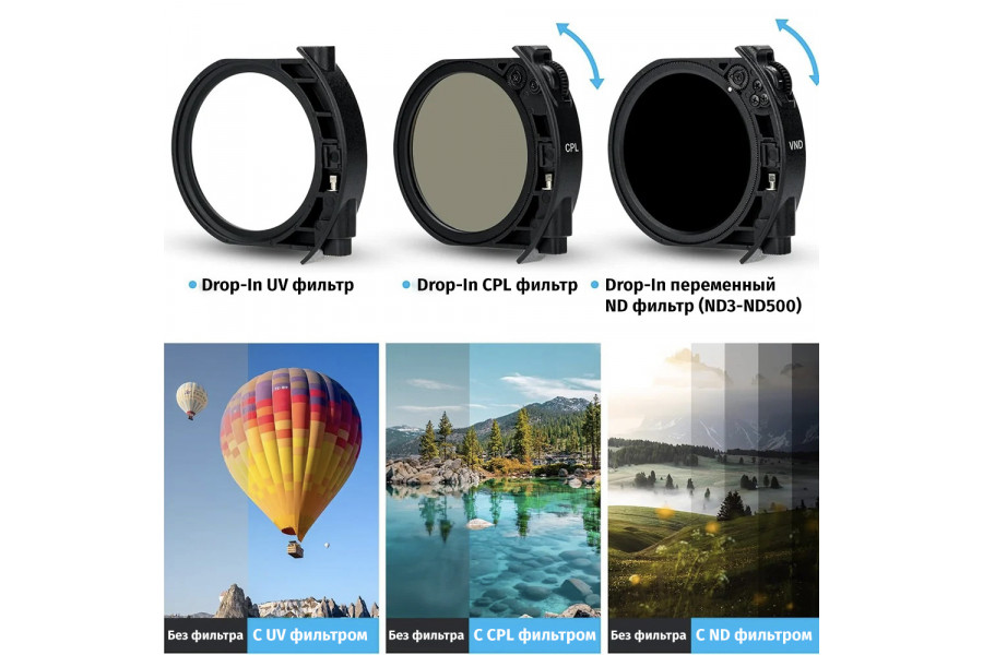 Переходник JJC EF-EOS R с CPL и ND3-500 Drop-In фильтрами, черный