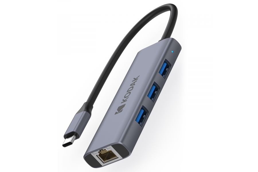 Разветвитель Kodak USB-C Hub (4-IN-1 & RJ) T343 компактный, серый
