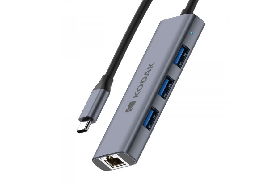 Разветвитель Kodak USB-C Hub (4-IN-1 & RJ) T343 компактный, серый