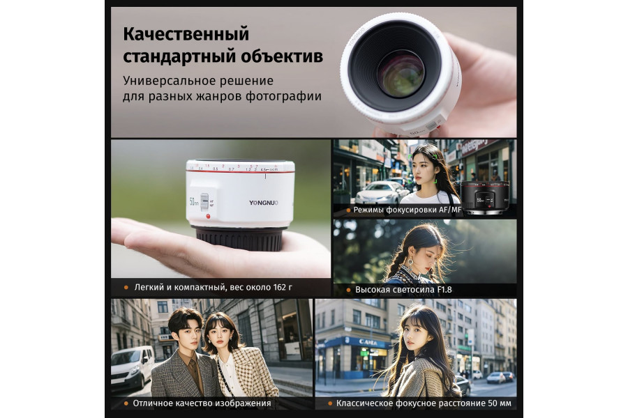 Объектив YongNuo AF 50mm f/1.8 II Canon EF White