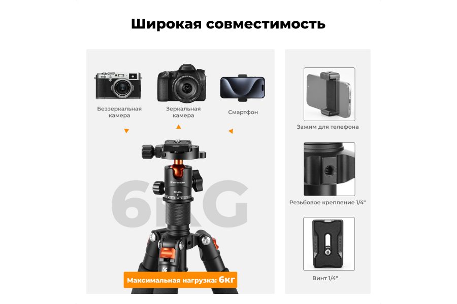 Штатив K&F Concept S225A1 + BH-25L KF09.150
