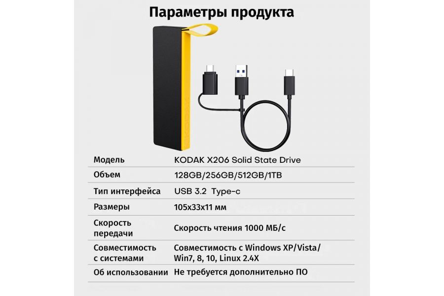 SSD-накопитель высокоскоростной Kodak X206 512 ГБ