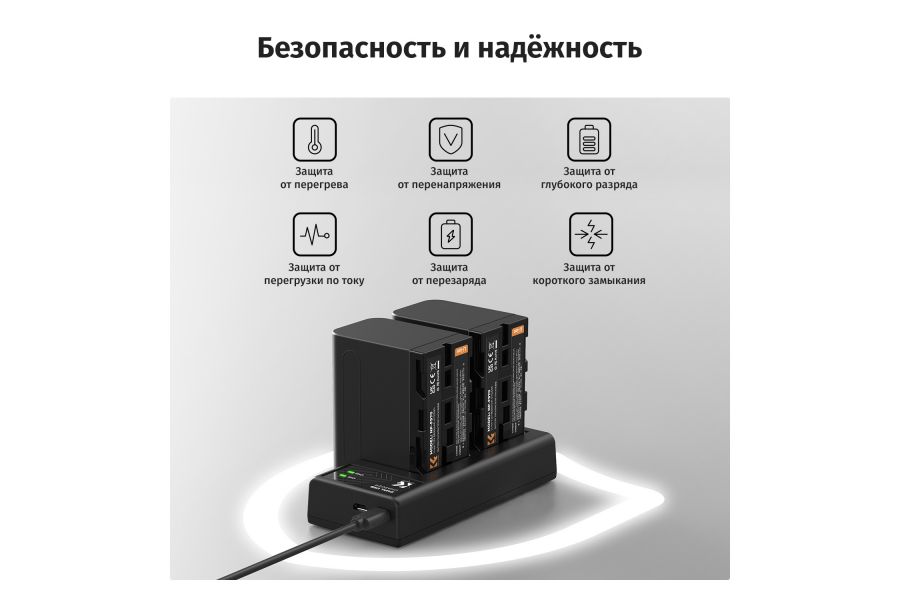 Аккумулятор K&F Concept NP-F970 2 шт с зарядкой