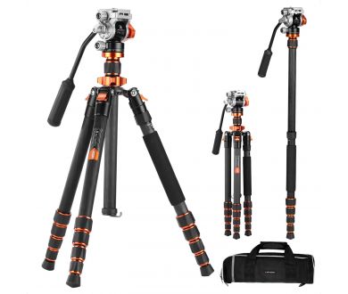 Штатив K&F Concept O255C4 + FH-03 KF09.158 карбоновый, с гидравлической головкой