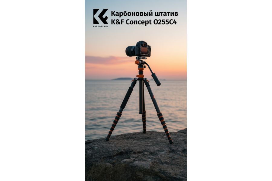 Штатив K&F Concept O255C4 + FH-03 KF09.158 карбоновый, с гидравлической головкой