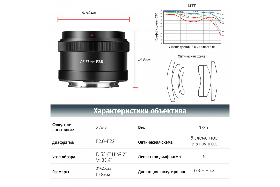 Объектив 7Artisans AF 27mm F2.8 Fuji FX Mount