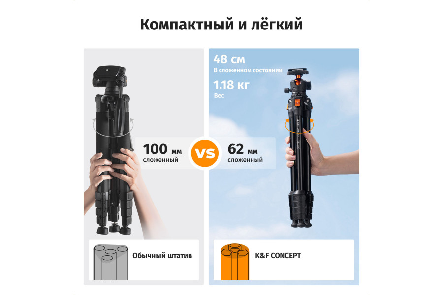 Штатив K&F Concept O235A1 + BH-40 KF09.161 (162,5 см)