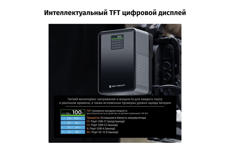Аккумулятор K&F Concept 99Wh V-Mount USB-C 100 Вт