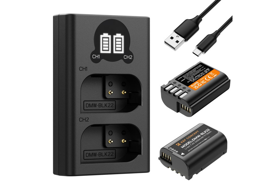 Зарядка и аккумулятор DMW-BLK22 2400 мАч (2 шт) K&F Concept для Panasonic DMW-BLK22