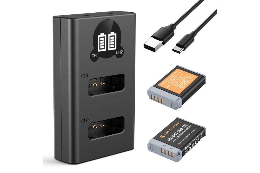 Зарядка и аккумулятор 1250 мАч (2 шт) K&F Concept для Canon NB-13L