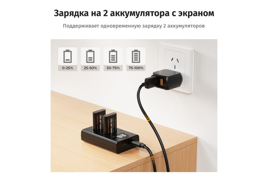 Зарядка и аккумулятор 1240 мАч (2 шт) K&F Concept для Sony NP-BX1