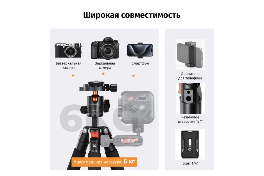 Штатив K&F Concept S225A0 + BH-25L KF09.160