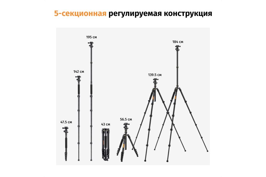 Штатив K&F Concept B234A1 + BH-28 KF09.007V1