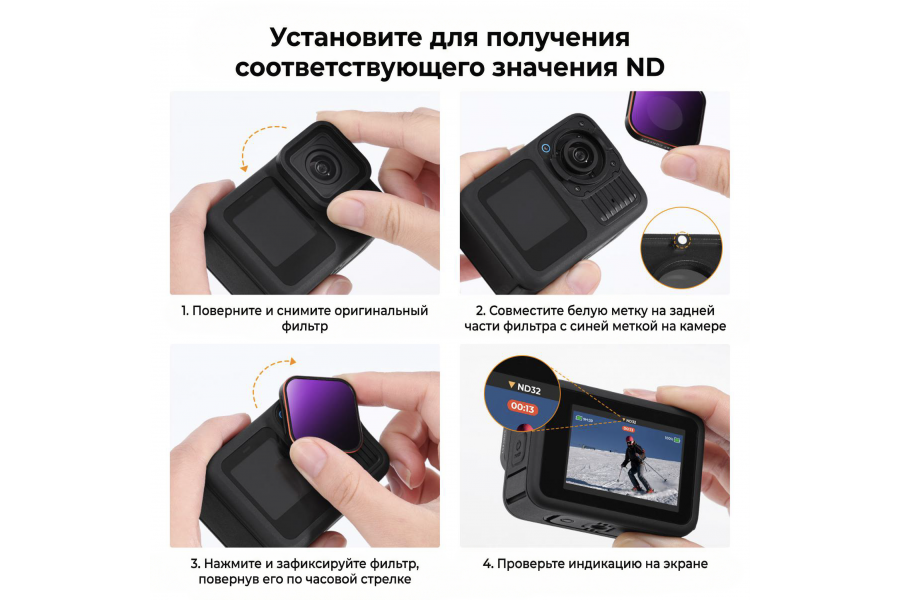 Набор фильтров K&F Concept (ND4, ND8, ND16, ND32) для GoPro Hero