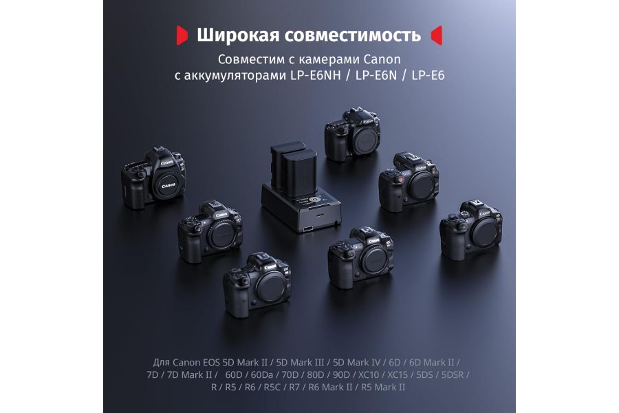 Зарядное устройство + 2 аккумулятора LP-E6P SmallRig 5409