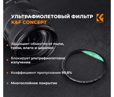 Светофильтр K&F Concept MC-UV Slim Green Multi-coated 62mm 