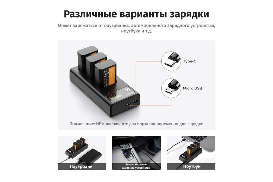 Зарядка и три аккумулятора K&F Concept NP-FW50 KF28.0037