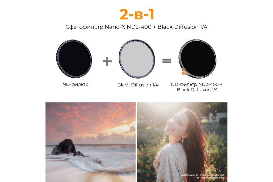 Светофильтр K&F Concept Nano-X Black Mist 1/4 + ND2-ND400 77mm