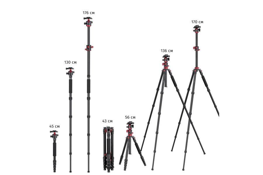 Штатив K&F Concept T255A4 + BH-32L KF09.085V4 Красный
