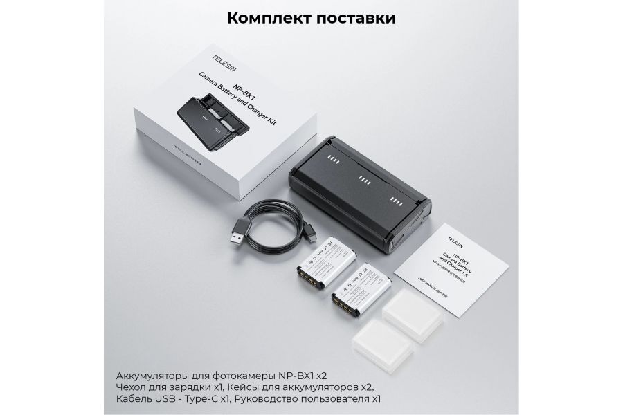 Зарядное устройство Telesin для NP-BX1 + 2 аккумулятора