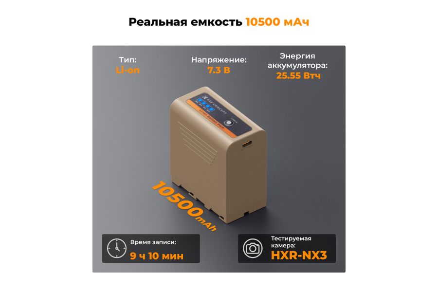 Аккумулятор K&F Concept NP-F970 10500mAh KF28.0036 (Type-C)