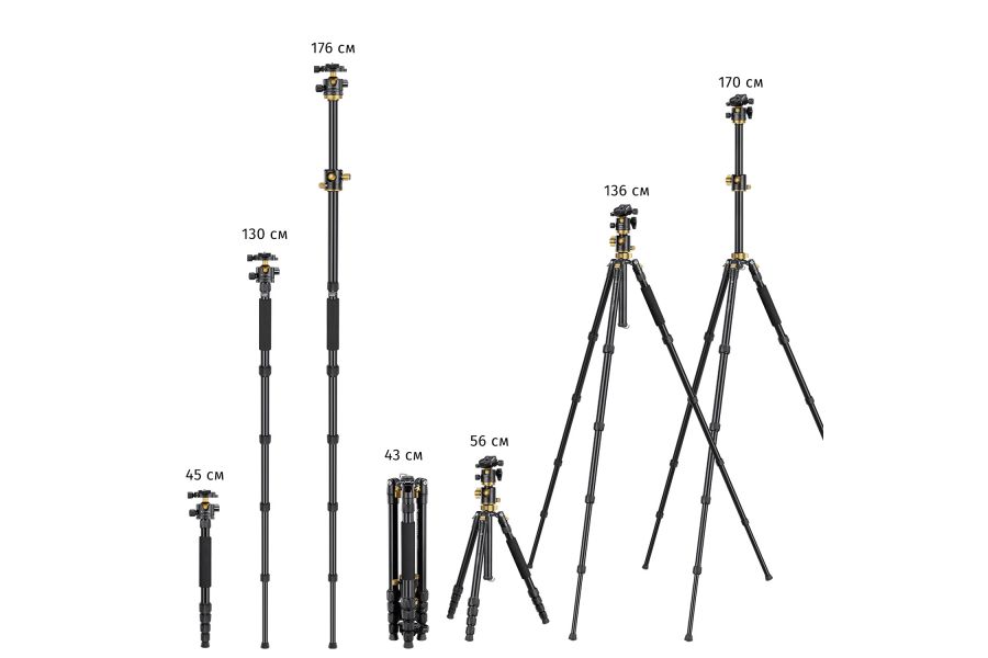 Штатив K&F Concept T255A4 + BH-32L KF09.085V6 Золотистый