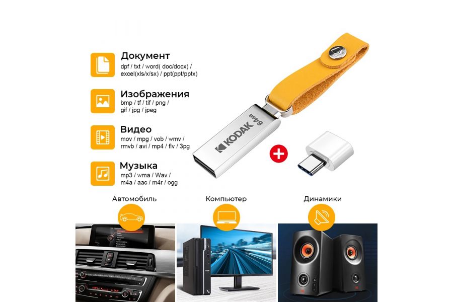 Флеш-накопитель KODAK K122 USB 2.0 + Type-C 32 ГБ