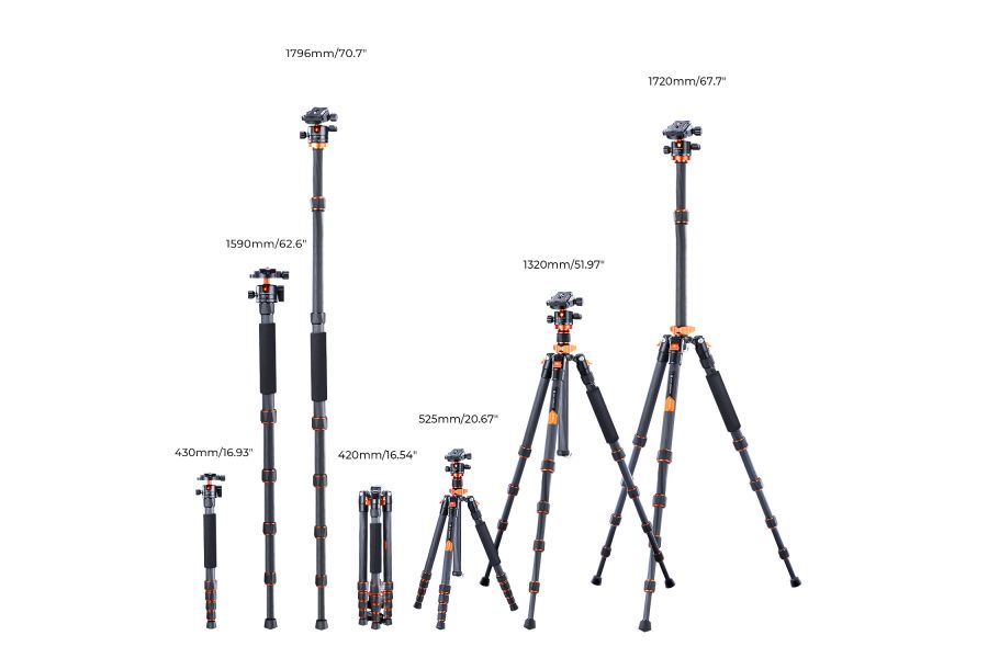 Штатив K&F Concept KF09.093V2 D255C4 + BH-28L 2-в-1 + быстросъемная пластина 