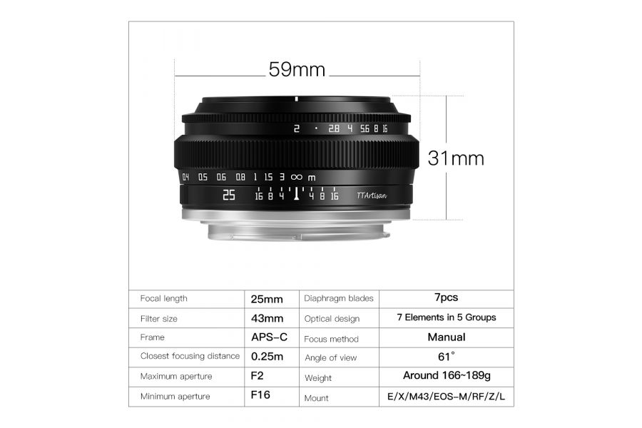 TTartisan 25mm f/2 APS-C для Canon EOS R
